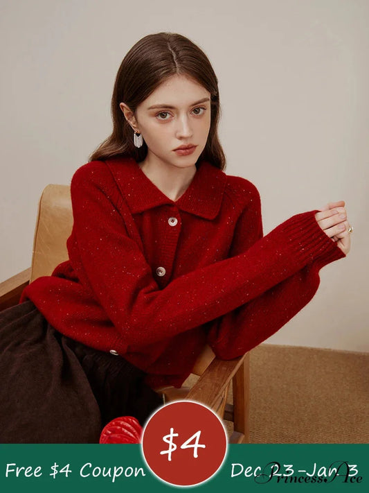 Casual Full Sleeve Loose Layup Knitwear Red Christmas Sweater Red / S