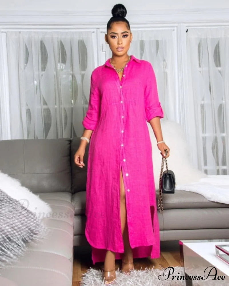 Casual Gown Button Commuter Blouse Loose Size Style Long Home Women’s Street Large Gown Print Style 13 / S