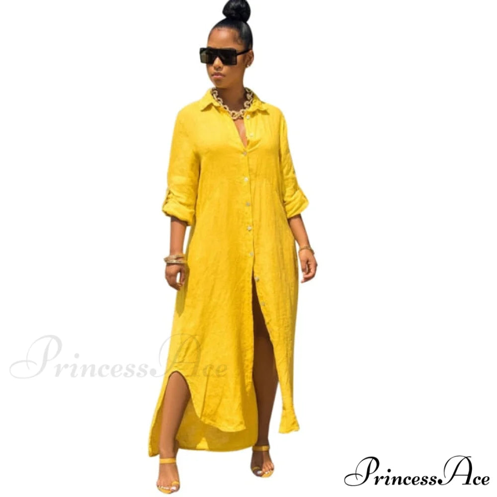 Casual Gown Button Commuter Blouse Loose Size Style Long Home Women’s Street Large Gown Print Style 15 / 4XL