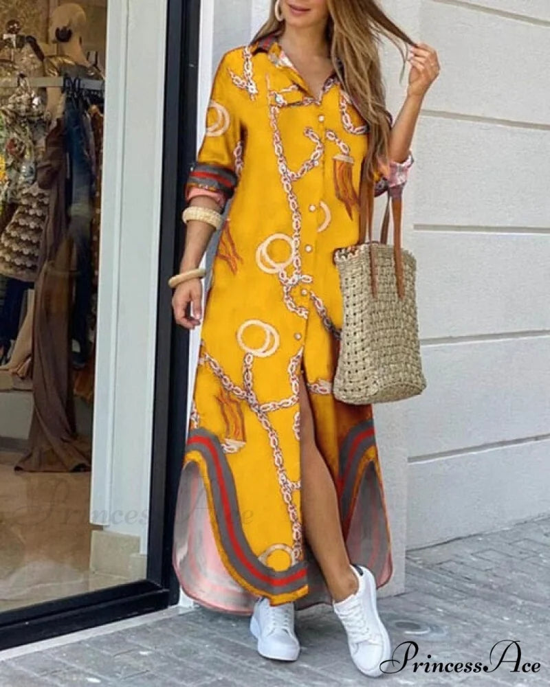 Casual Gown Button Commuter Blouse Loose Size Style Long Home Women’s Street Large Gown Print Style 16 / S