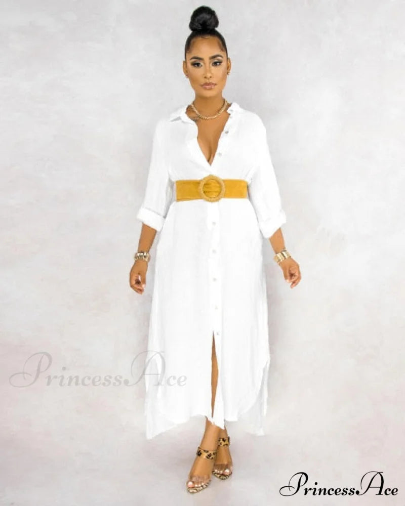 Casual Gown Button Commuter Blouse Loose Size Style Long Home Women’s Street Large Gown Print