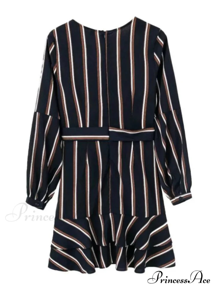 Casual Gown V-Neck Striped Lantern with Sleeves