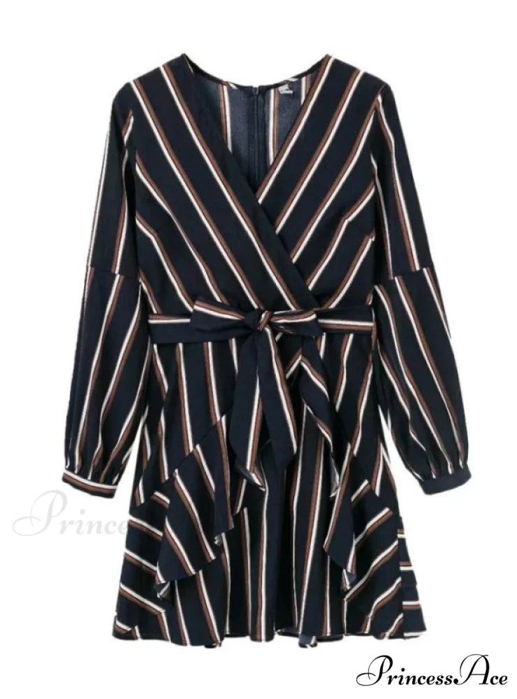 Casual Gown V-Neck Striped Lantern with Sleeves