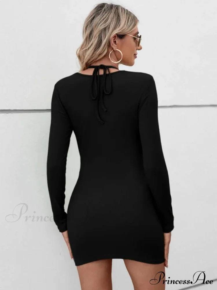 CASUAL HALTER HOLLOW SHORT SLEEVE DRESS L / green