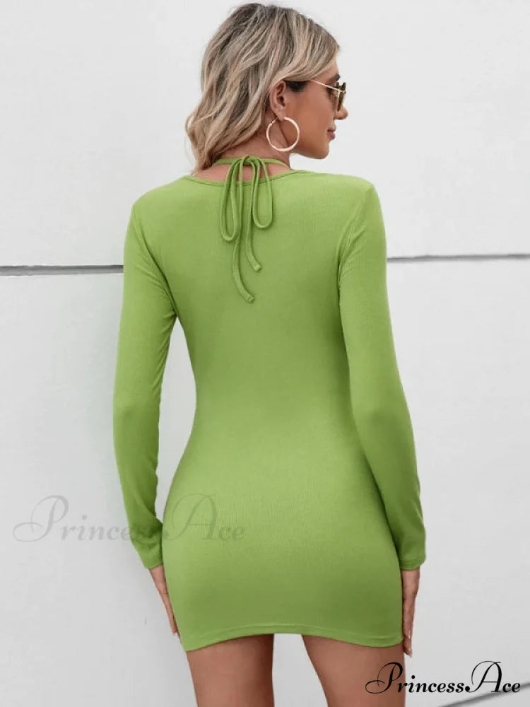 CASUAL HALTER HOLLOW SHORT SLEEVE DRESS S / burgundy