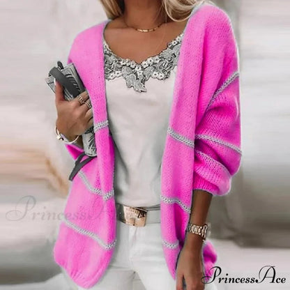 Casual Harajuku Women Loose Sweater Cardigan 03 Rose Red / S