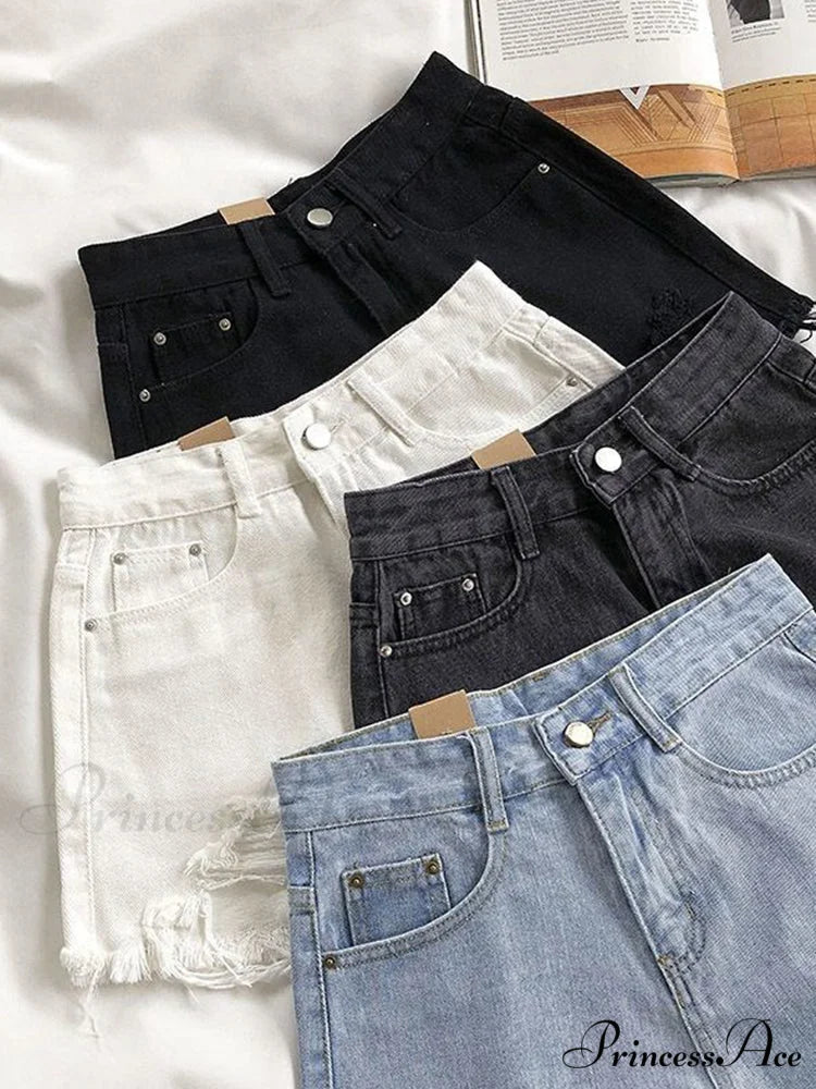 Casual High Waist Denim Shorts Black / S 42kg- 47kg