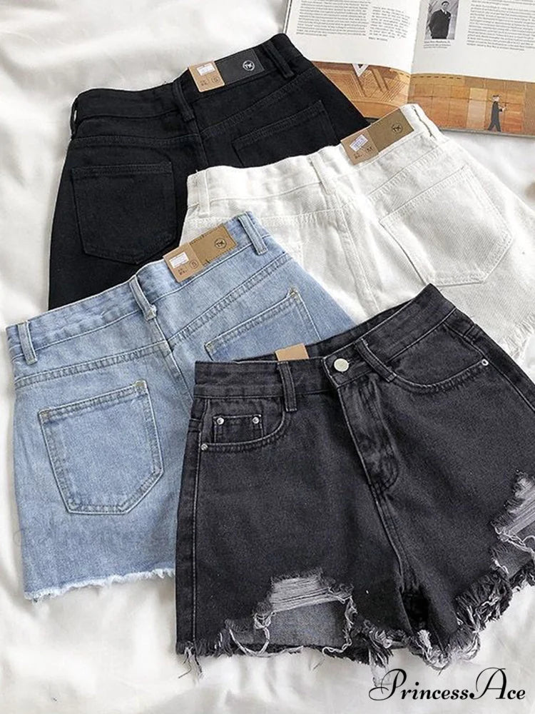 Casual High Waist Denim Shorts blue / S 42kg- 47kg
