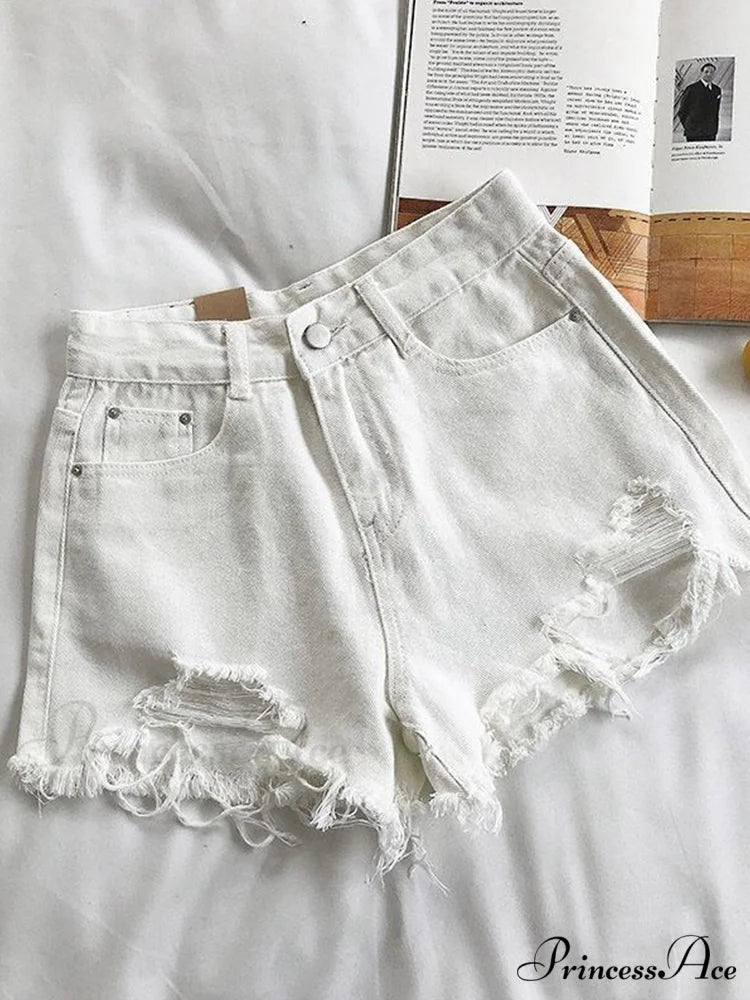 Casual High Waist Denim Shorts white / S 42kg- 47kg