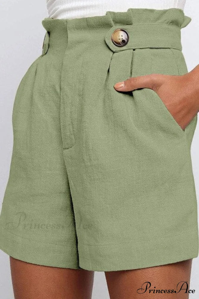 Casual High Waist Loose Cotton Hemp Shorts green / S