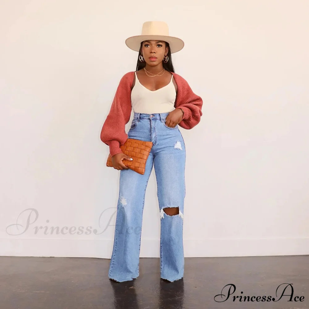 Casual High Waist Wide Leg Pants Loose Fashion Women’s Street Ripped Plus Size Mom Denim Trousers 2024 Ladies Pants
