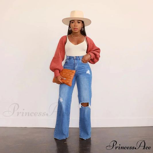 Casual High Waist Wide Leg Pants Loose Fashion Women’s Street Ripped Plus Size Mom Denim Trousers 2024 Ladies Pants