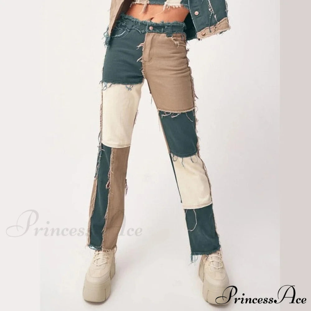 Casual Hip Hop High Waist Loose Straight Pants Green / XS