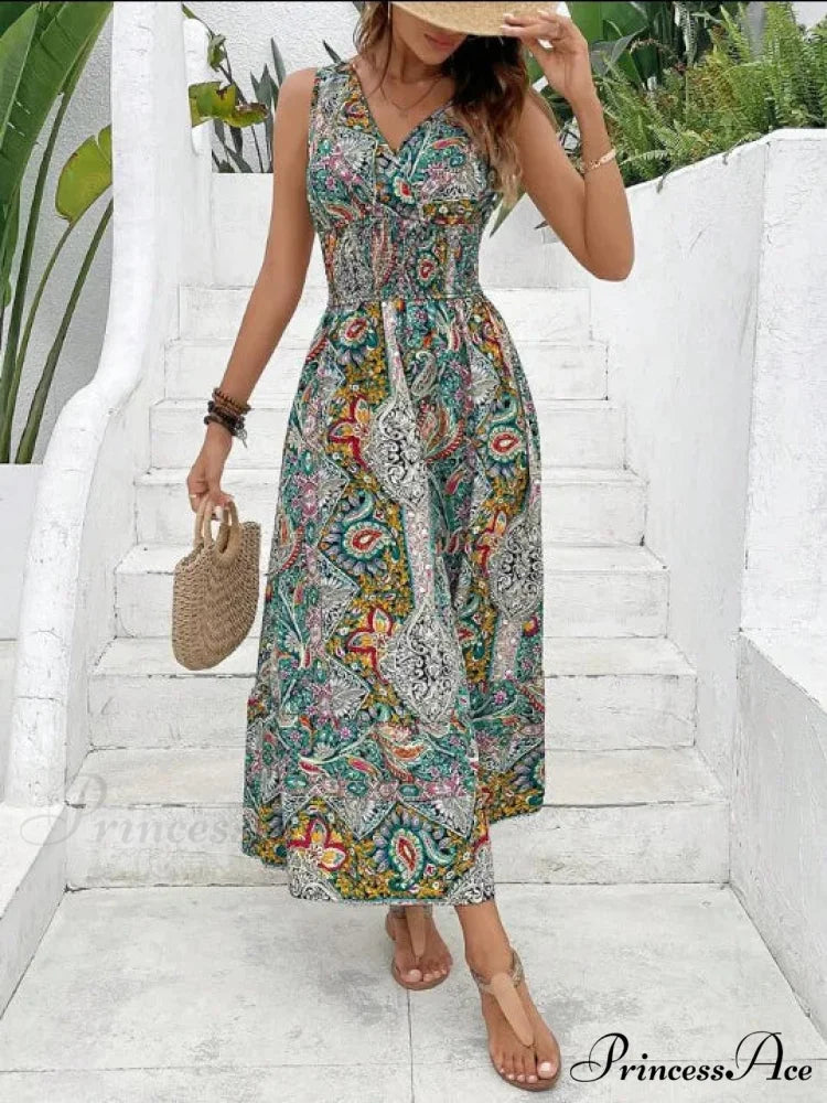 Casual Holiday Female Fashion Summer Boho Dress Dark Green / S