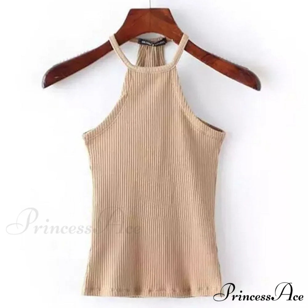Casual Knit Basic Tank Top khaki / S