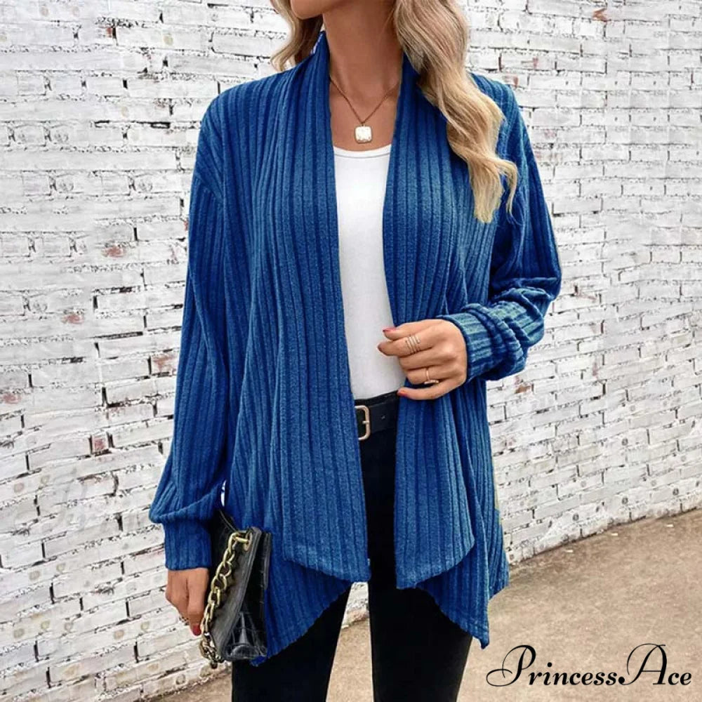 Casual Knitted Cardigan Blue / S