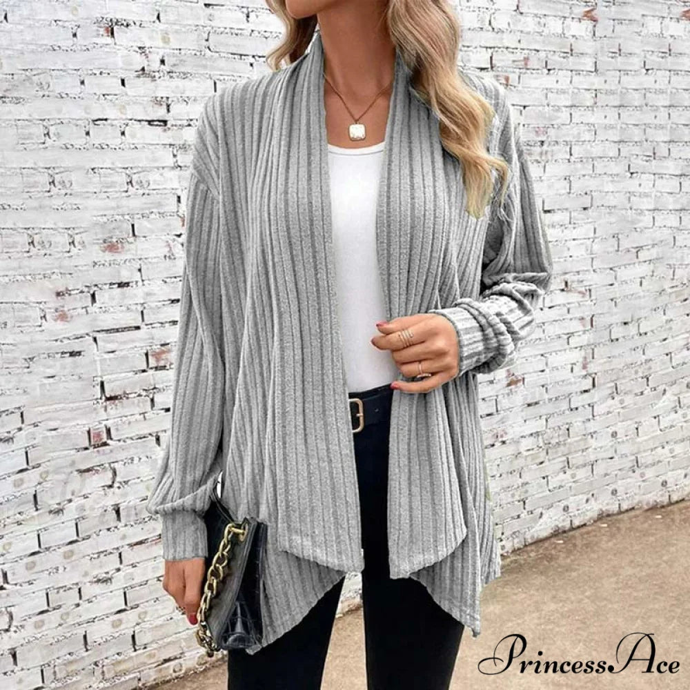 Casual Knitted Cardigan Gray / S
