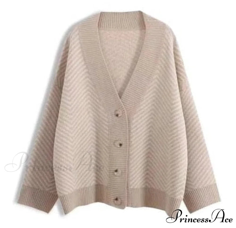 Casual Knitted Cardigan Oversize Button Front Contrast Stripe Cardigan 1 / One Size