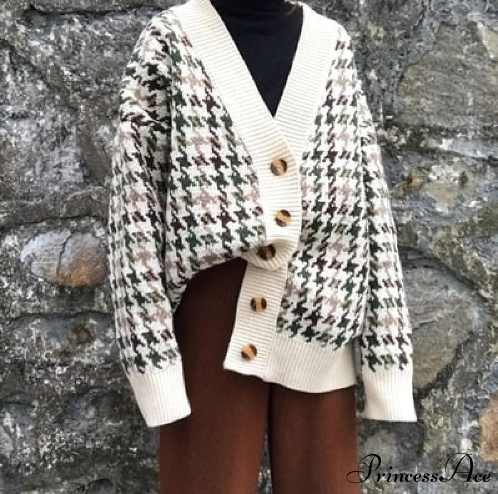 Casual Knitted Cardigan Oversize Button Front Contrast Stripe Cardigan 3 / One Size