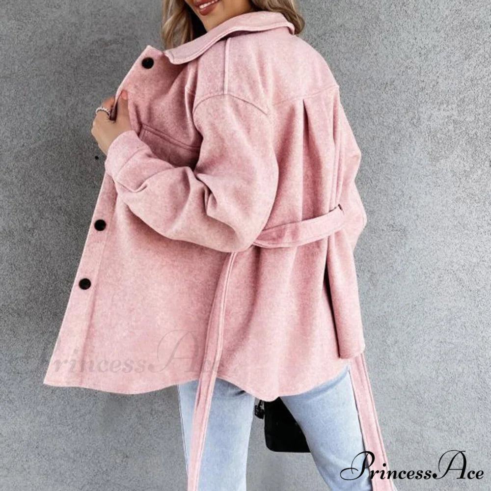 Casual Lapel With Belt Mid Long Coat