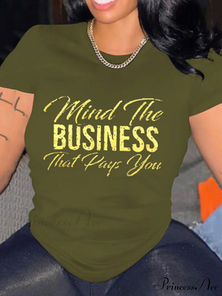 Casual Letter Graceful Loose Shirt Army Green / M