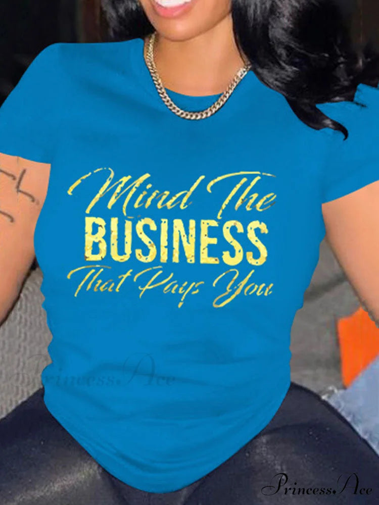 Casual Letter Graceful Loose Shirt Blue / M