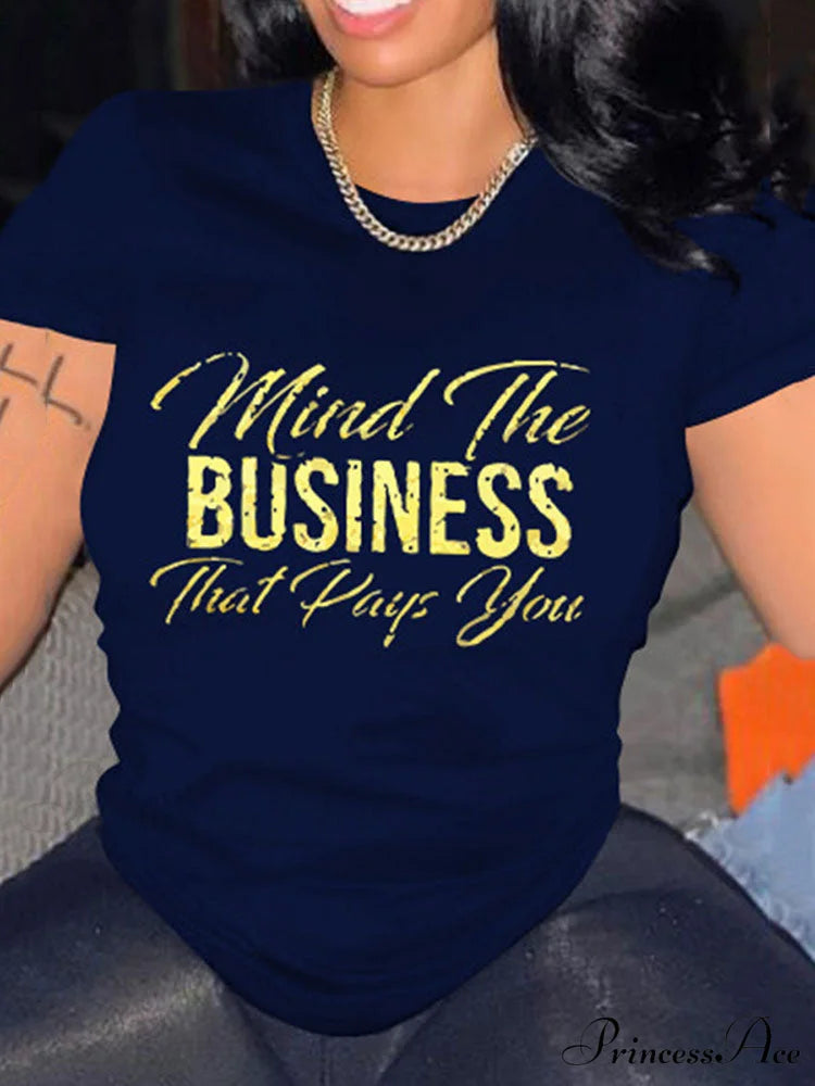 Casual Letter Graceful Loose Shirt Navy / M