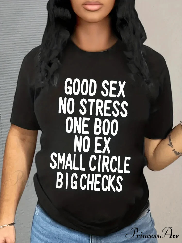 Casual Letter Print Short Sleeve Crew Neck Women’s Clothing T-shirt