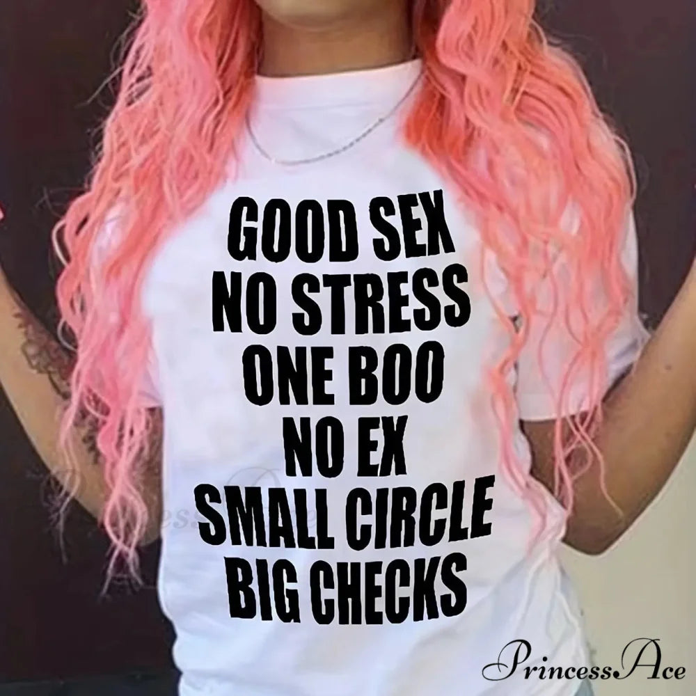 Casual Letter Print Short Sleeve Crew Neck Women’s Clothing T-shirt WHITE / S