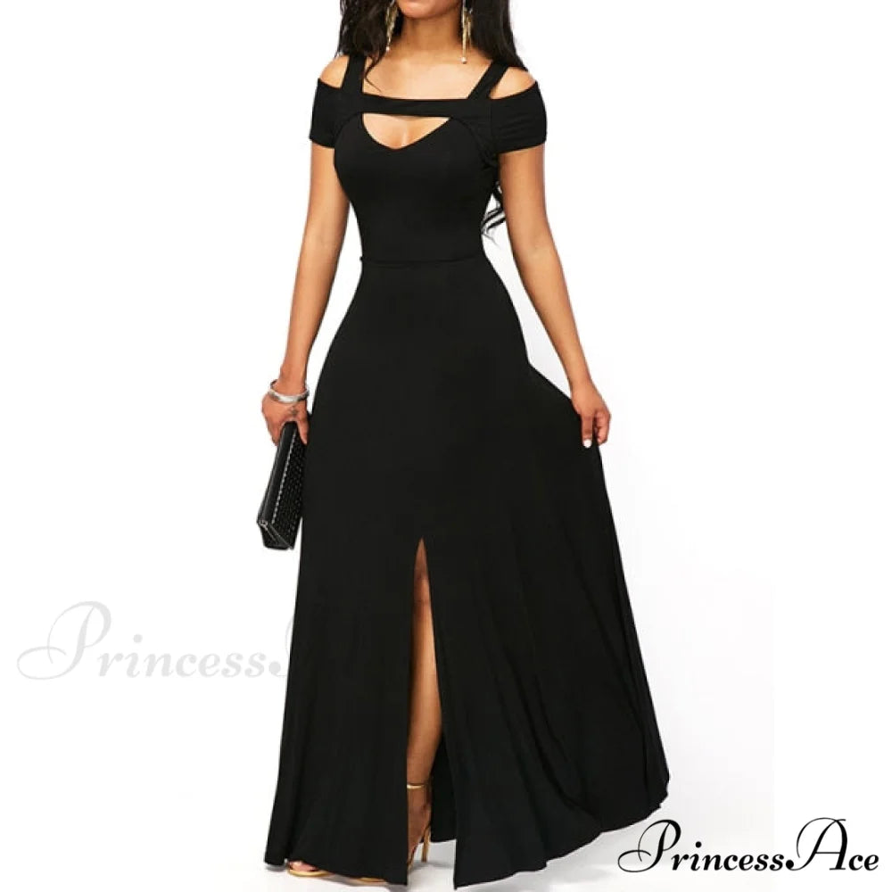 Casual Long Maxi Evening Party Long Dress black / S
