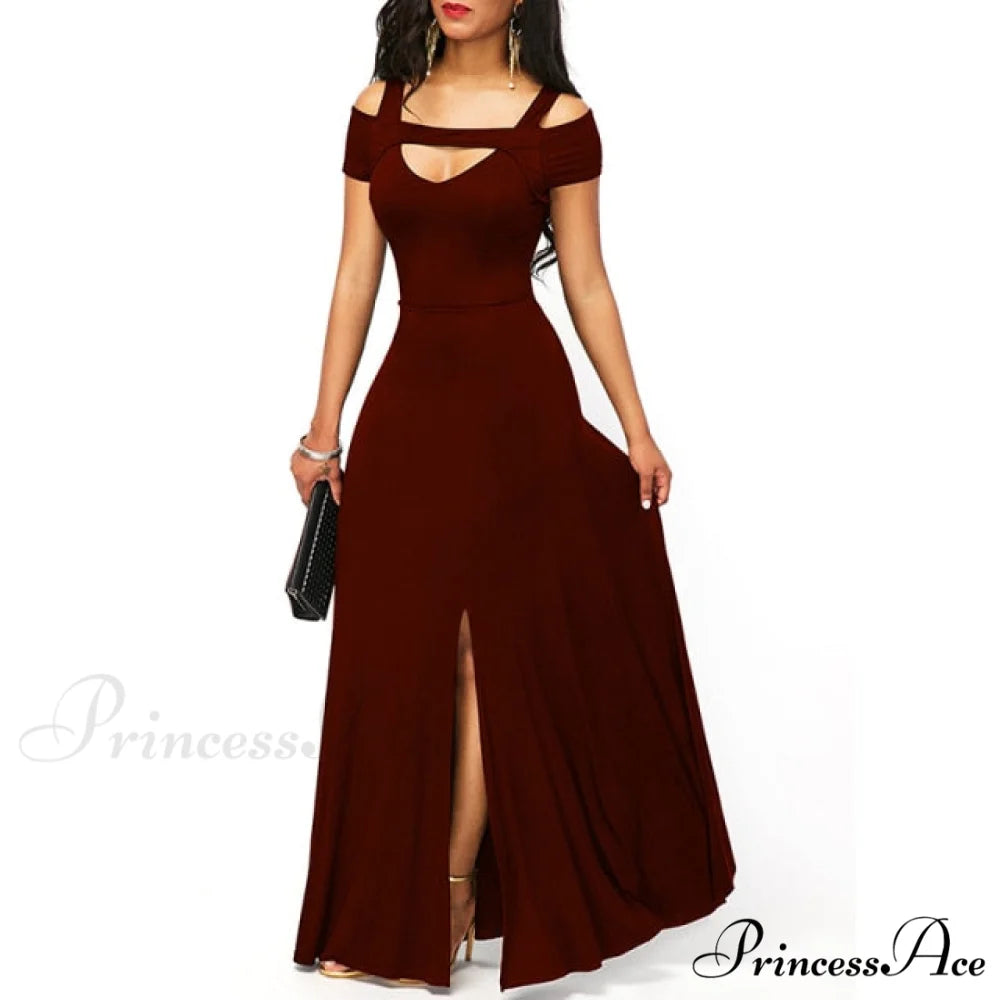 Casual Long Maxi Evening Party Long Dress wine red / S