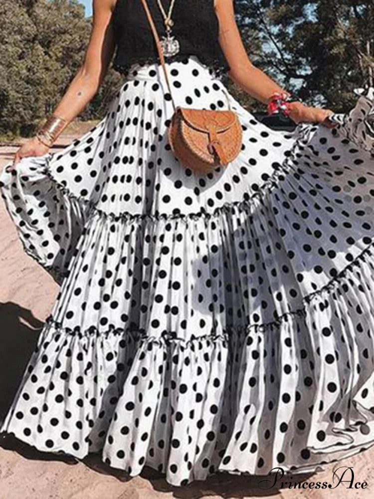 Casual Long Polka Charming Dot Printed Halter Skirt