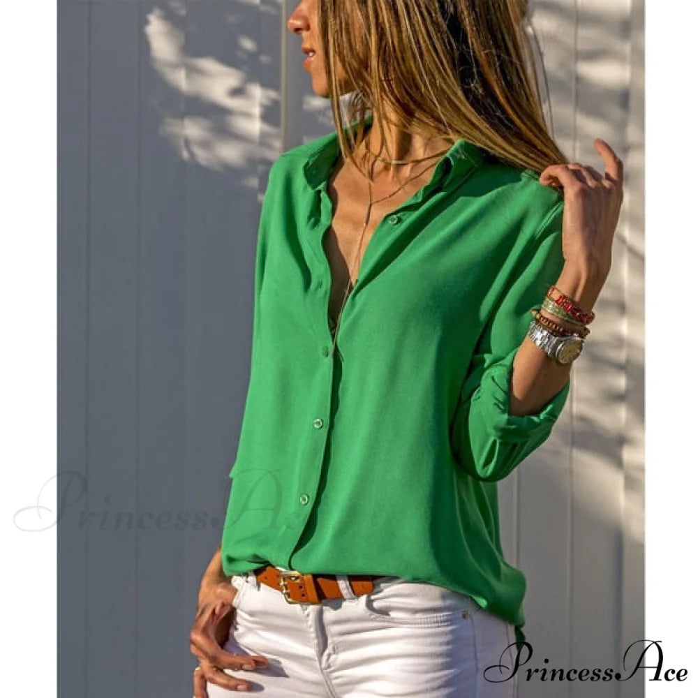 Casual Long Sleeve Elegant Shirt green / S