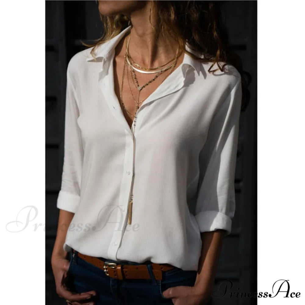 Casual Long Sleeve Elegant Shirt white / S