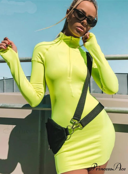 Casual Long Sleeve Solid Color Dress for Women S / Green