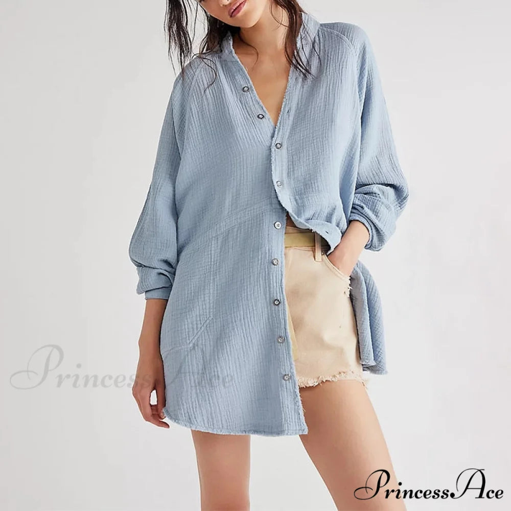 Casual Loose 100% Cotton Gauze Shirts blue / One size