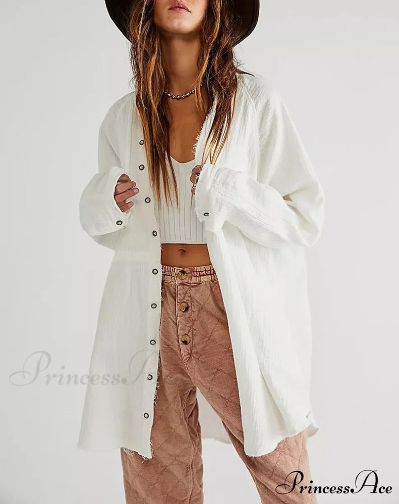 Casual Loose 100% Cotton Gauze Shirts white / One size