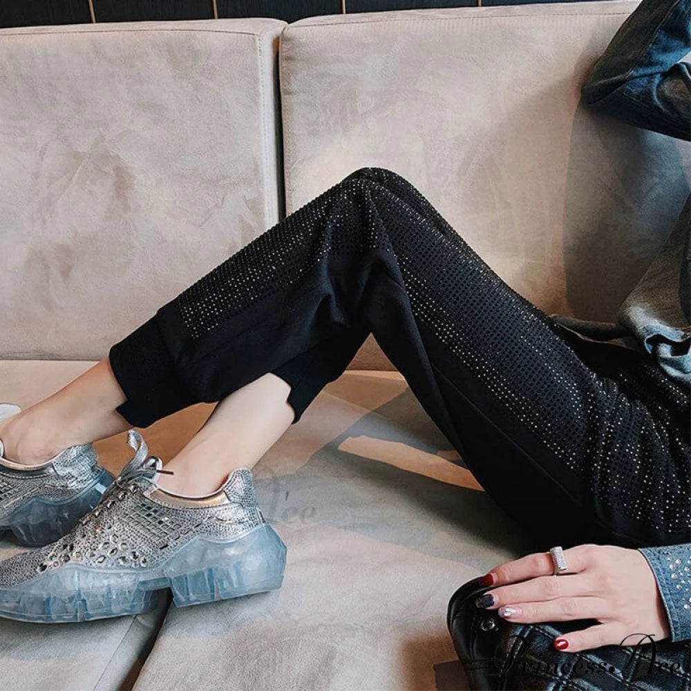 Casual Loose 5XL Shiny Fashion Loose Pants Black / S