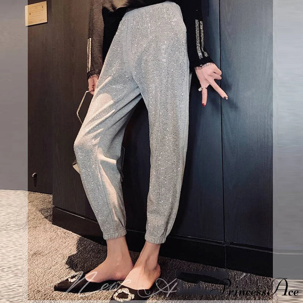 Casual Loose 5XL Shiny Fashion Loose Pants gray / S