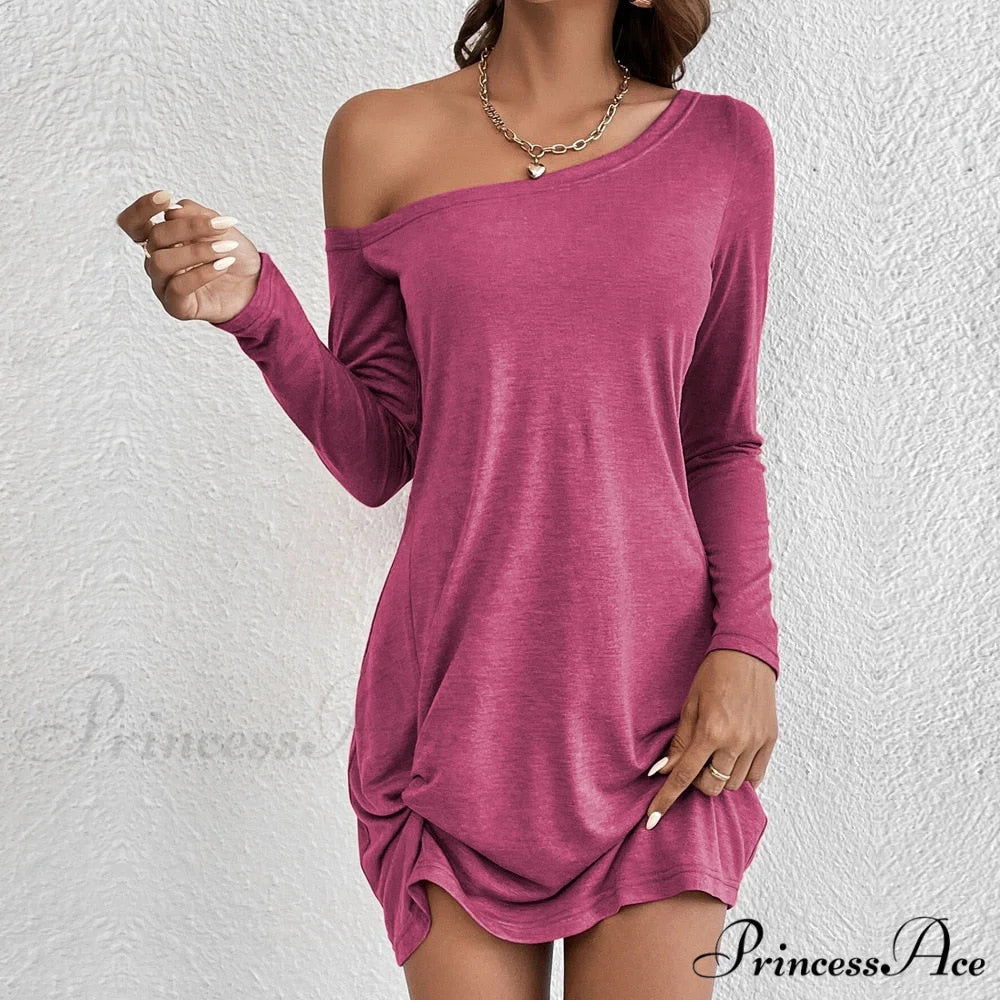 Casual Loose European Women’s Warm-Season 2024 American Arm Solid Long T-shirt Dress