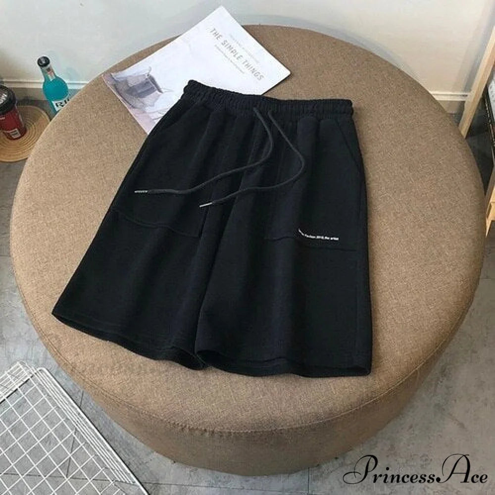 Casual Loose Letter Print Shorts balck / M(40-50kg)