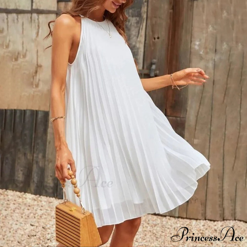 Casual Loose O Neck Mini Dress White / 5XL