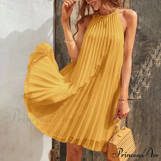 Casual Loose O Neck Mini Dress Yellow / 5XL