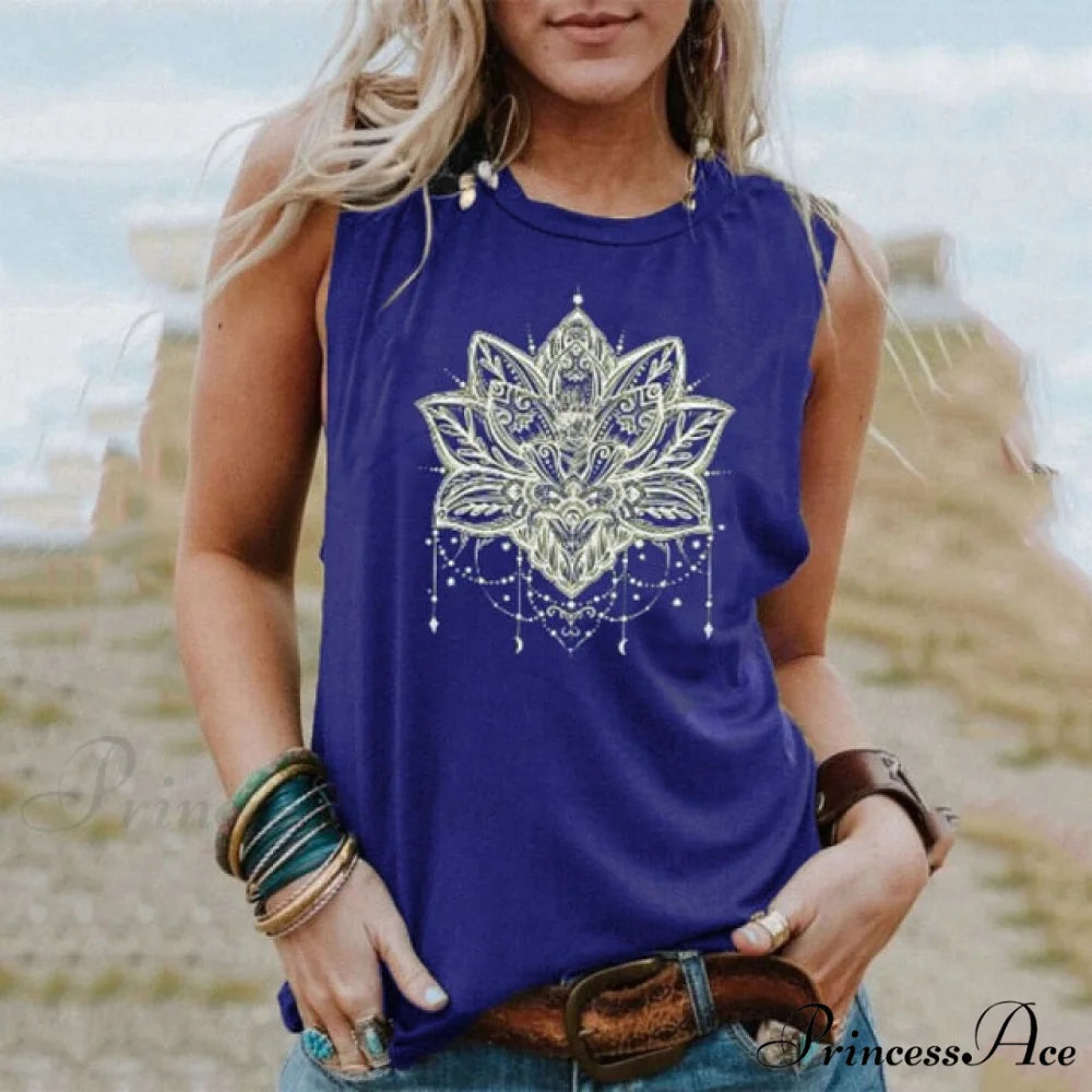 Casual Loose Round Neck Graphic Printing Tee Navy Blue / S