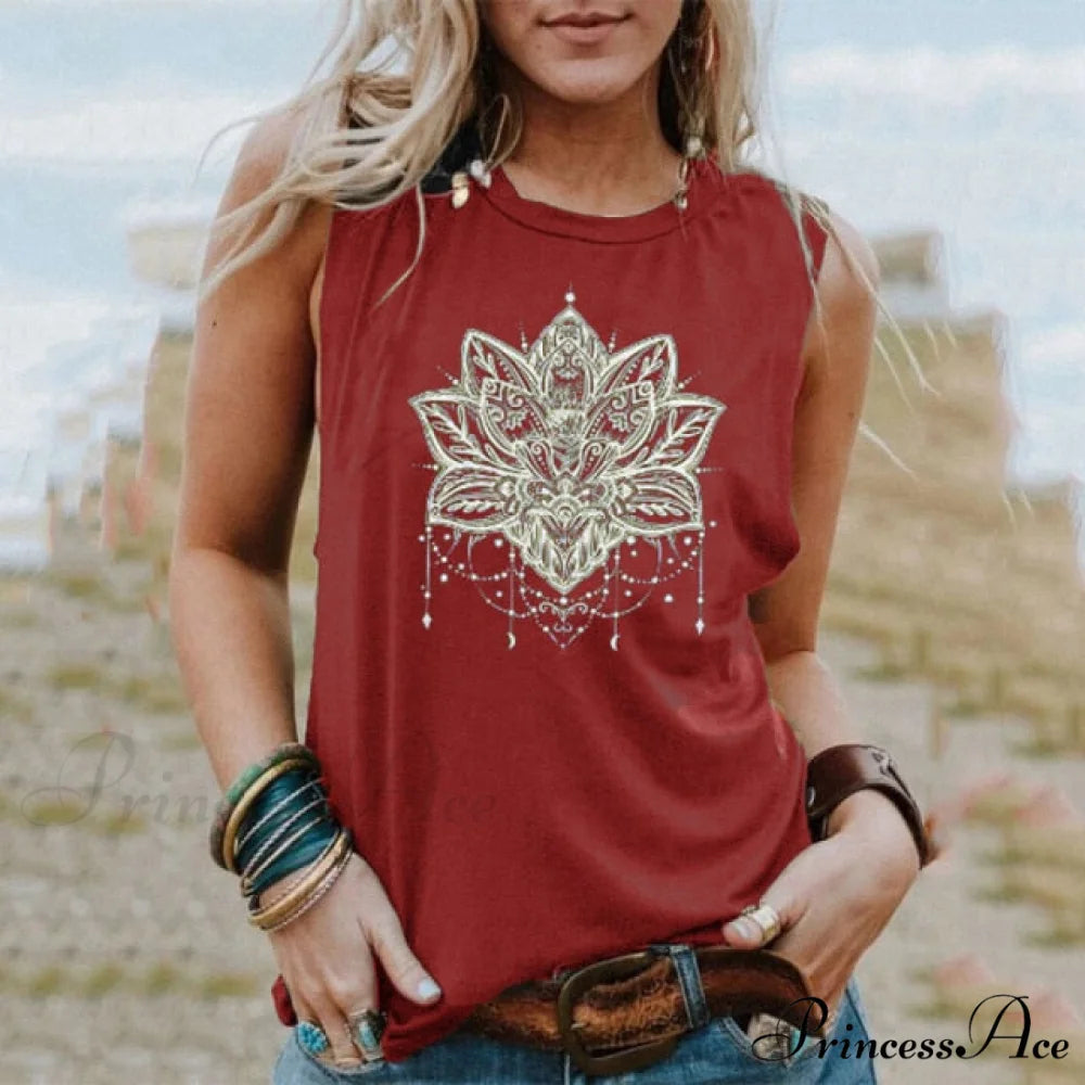 Casual Loose Round Neck Graphic Printing Tee Red / S