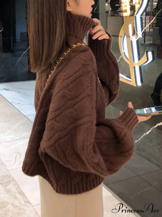 Casual Loose Vintage Solid Color Pullover Christmas Sweater Dark Brown / S