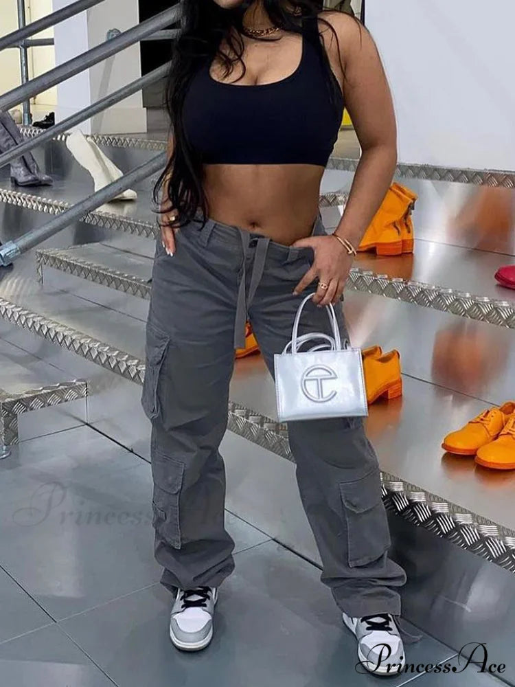 Casual Low Waist Vintage Cargo Jeans dark grey / S