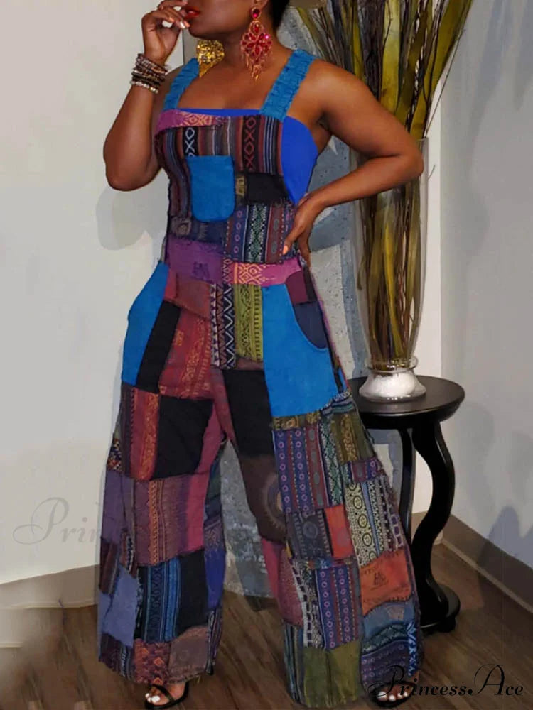 Casual Map Print Trendy Spaghetti Strap Maxi Dress Blue / S