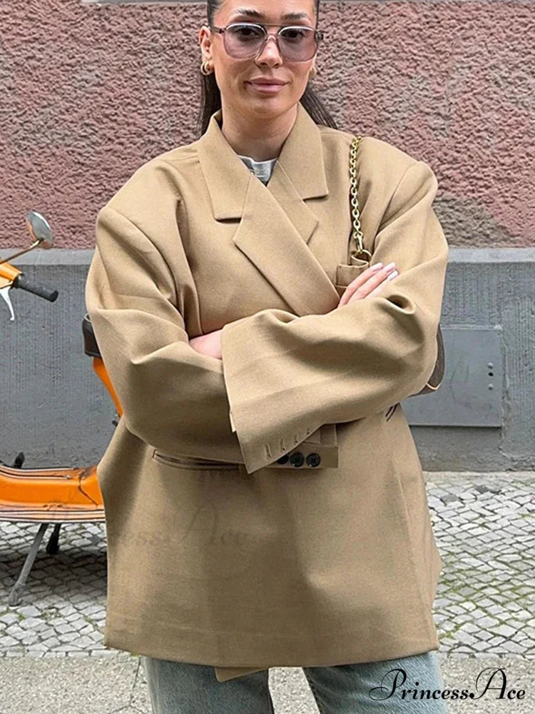 Casual Oversized Luxury One Button Notched Slit Shoulder Pads Blazer