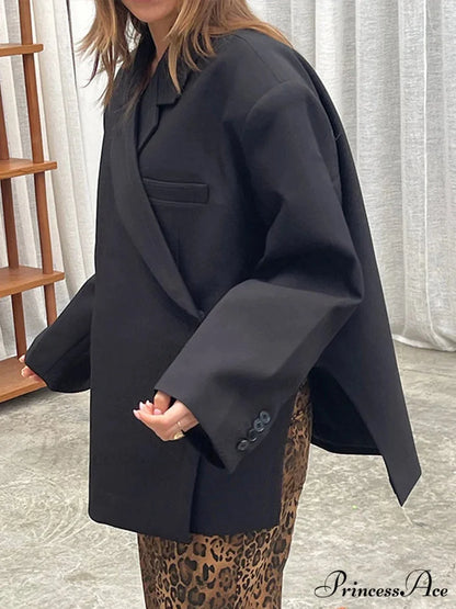 Casual Oversized Luxury One Button Notched Slit Shoulder Pads Blazer